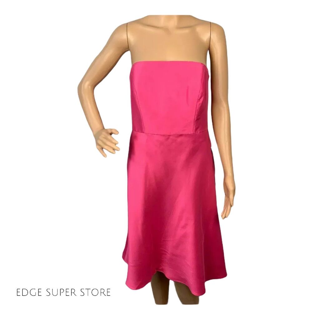 Ann Taylor Hot Pink Strapless Evening Fit N Flare Cocktail Dress Petite Size 6